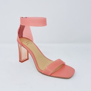 INC Makennap Zip Up Heeled Sandals in Pink Vinyl Womans Shoes 6 M